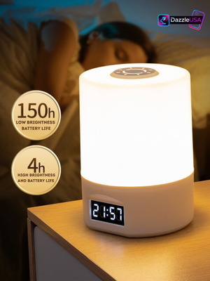 Nightlight Bedroom Sleep Lamp – USB Rechargeable LED Table Lamp with Clock & Touch Control | DazzleUSA