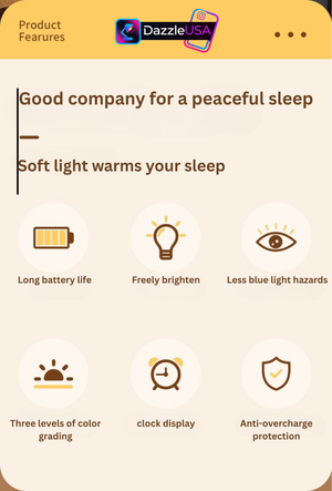Nightlight Bedroom Sleep Lamp – USB Rechargeable LED Table Lamp with Clock & Touch Control | DazzleUSA