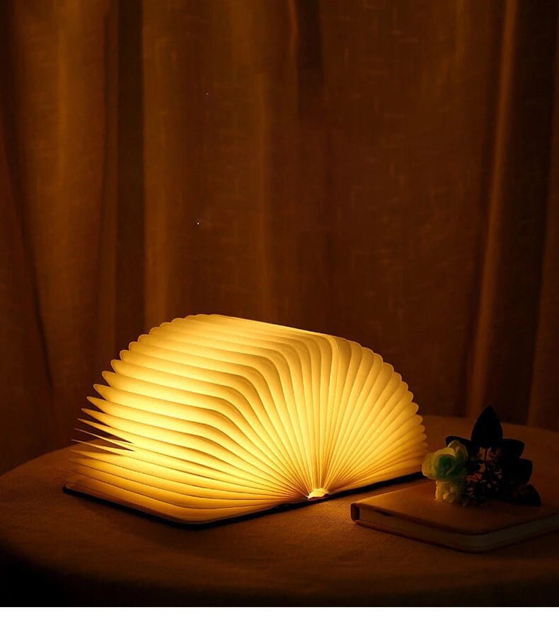 Magical 7-Color Wooden Foldable Book Lamp – USB Rechargeable Night Light