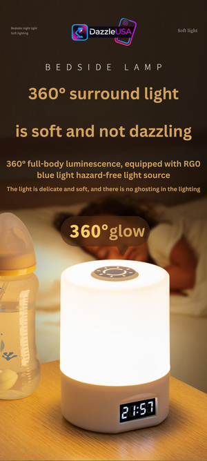 Nightlight Bedroom Sleep Lamp – USB Rechargeable LED Table Lamp with Clock & Touch Control | DazzleUSA