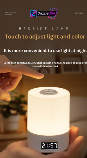 Nightlight Bedroom Sleep Lamp – USB Rechargeable LED Table Lamp with Clock & Touch Control | DazzleUSA