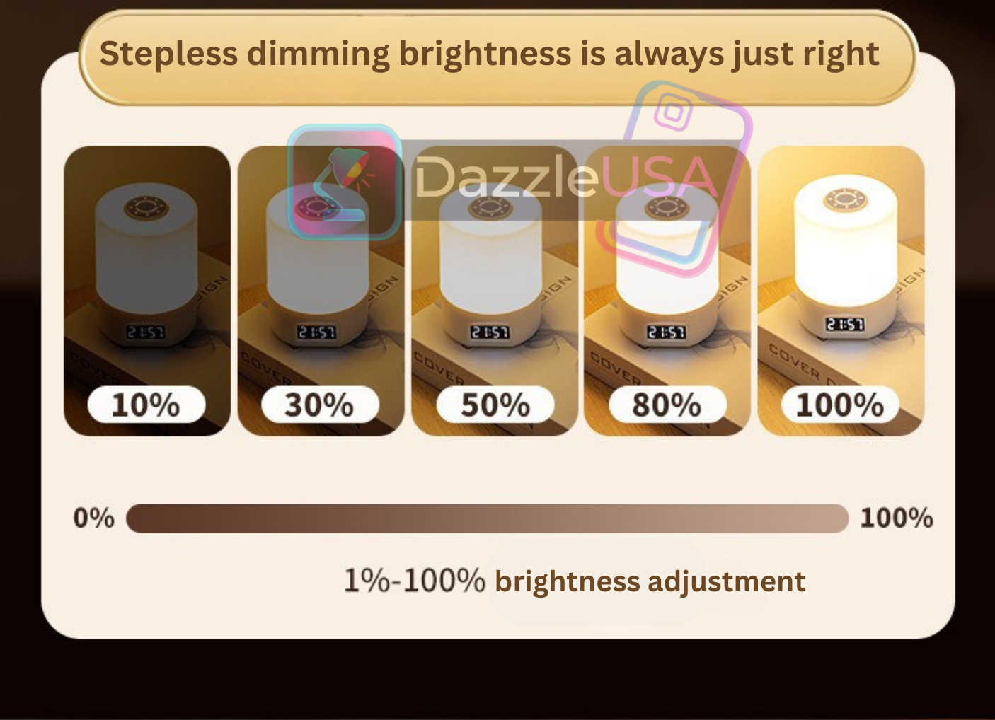 Nightlight Bedroom Sleep Lamp – USB Rechargeable LED Table Lamp with Clock & Touch Control | DazzleUSA