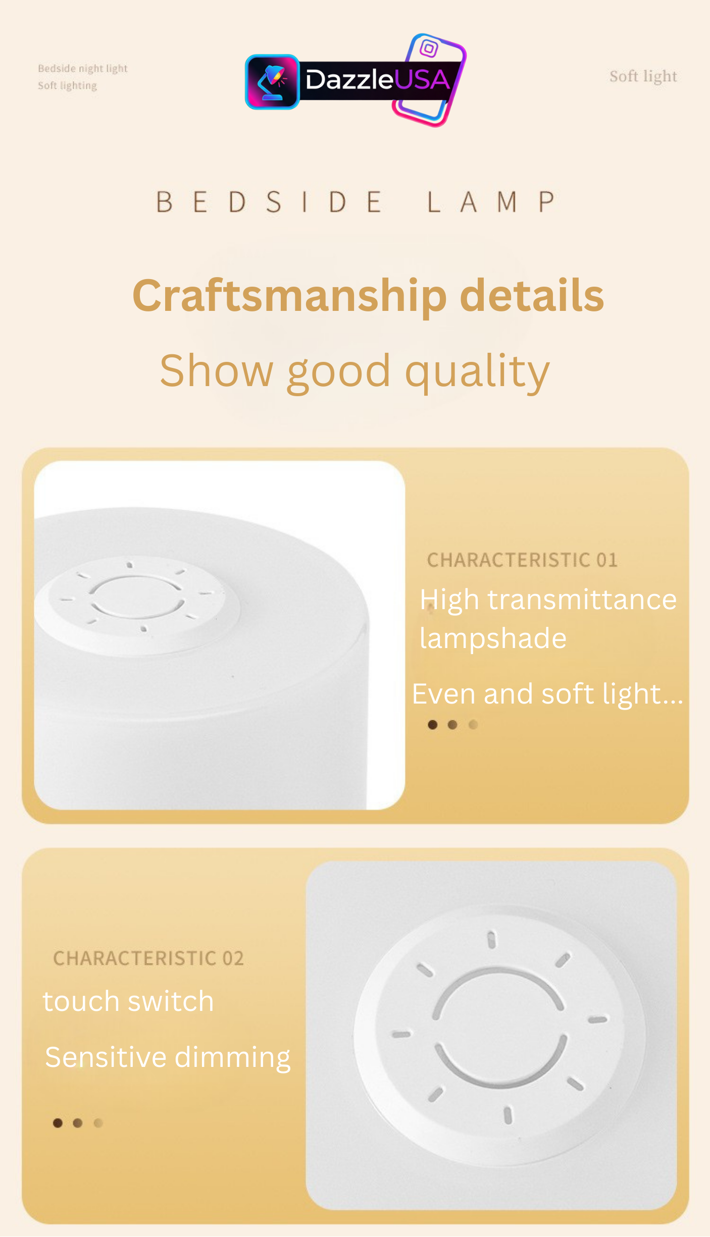 Nightlight Bedroom Sleep Lamp – USB Rechargeable LED Table Lamp with Clock & Touch Control | DazzleUSA