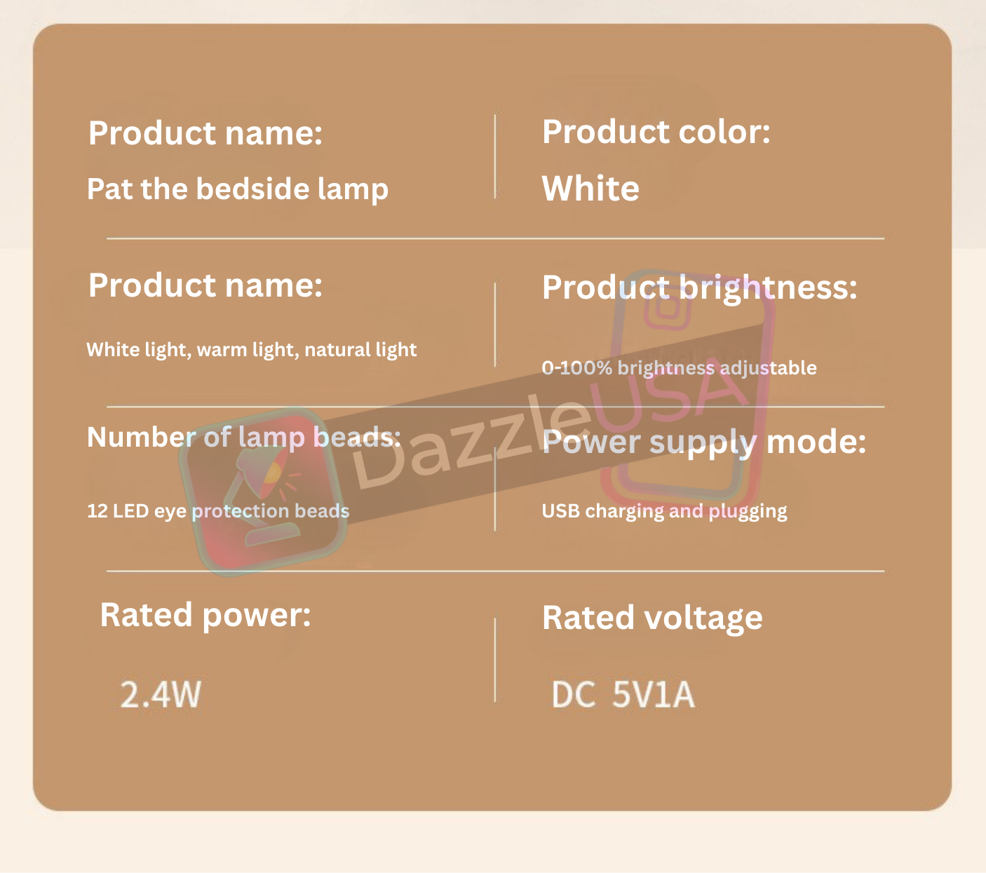 Nightlight Bedroom Sleep Lamp – USB Rechargeable LED Table Lamp with Clock & Touch Control | DazzleUSA