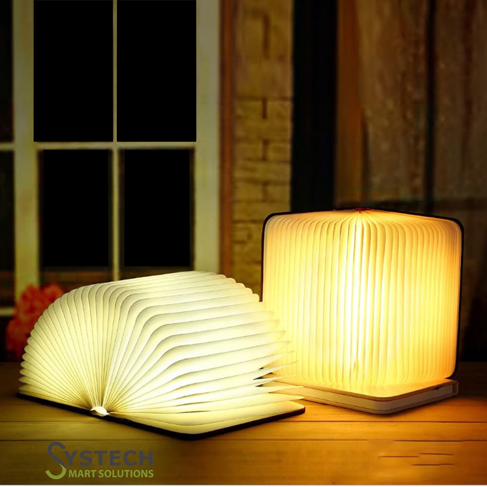 Magical 7-Color Wooden Foldable Book Lamp – USB Rechargeable Night Light