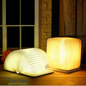 Magical 7-Color Wooden Foldable Book Lamp – USB Rechargeable Night Light