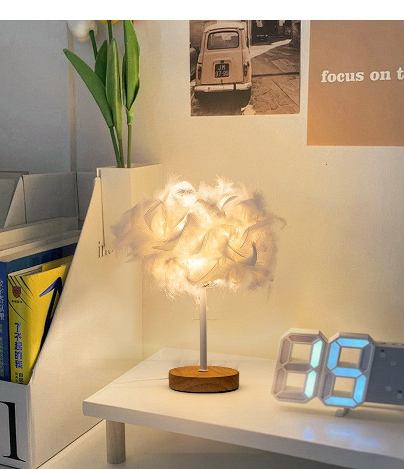 Modern Table Lamp LED Three Colors Light Desk Living Room Bedroom Luxury Feather Lamp