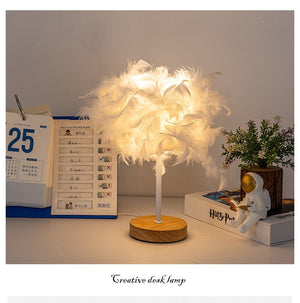 Modern Table Lamp LED Three Colors Light Desk Living Room Bedroom Luxury Feather Lamp
