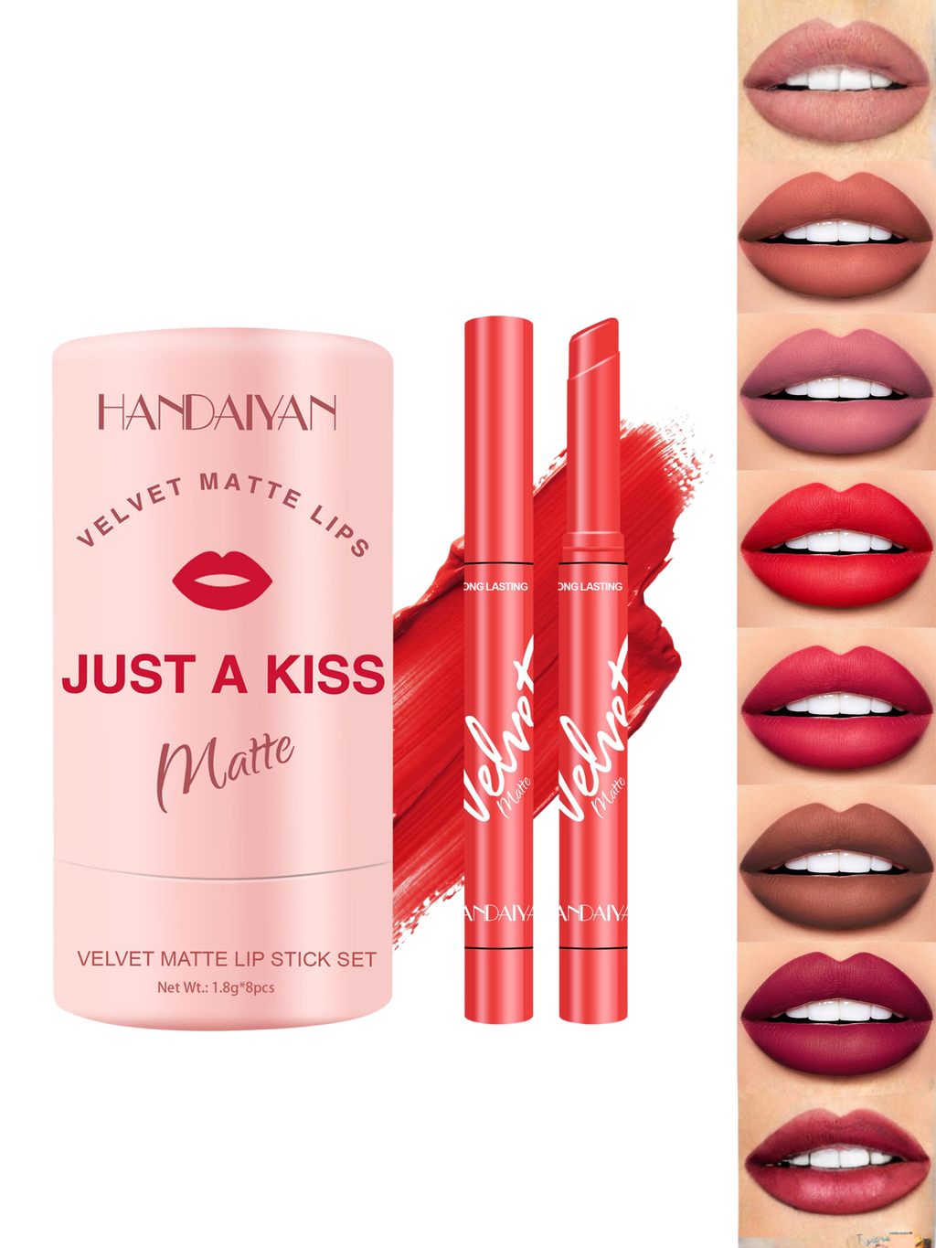 Handaiyan Just a Kiss Velvet Matte Lipstick Set 8 PCS