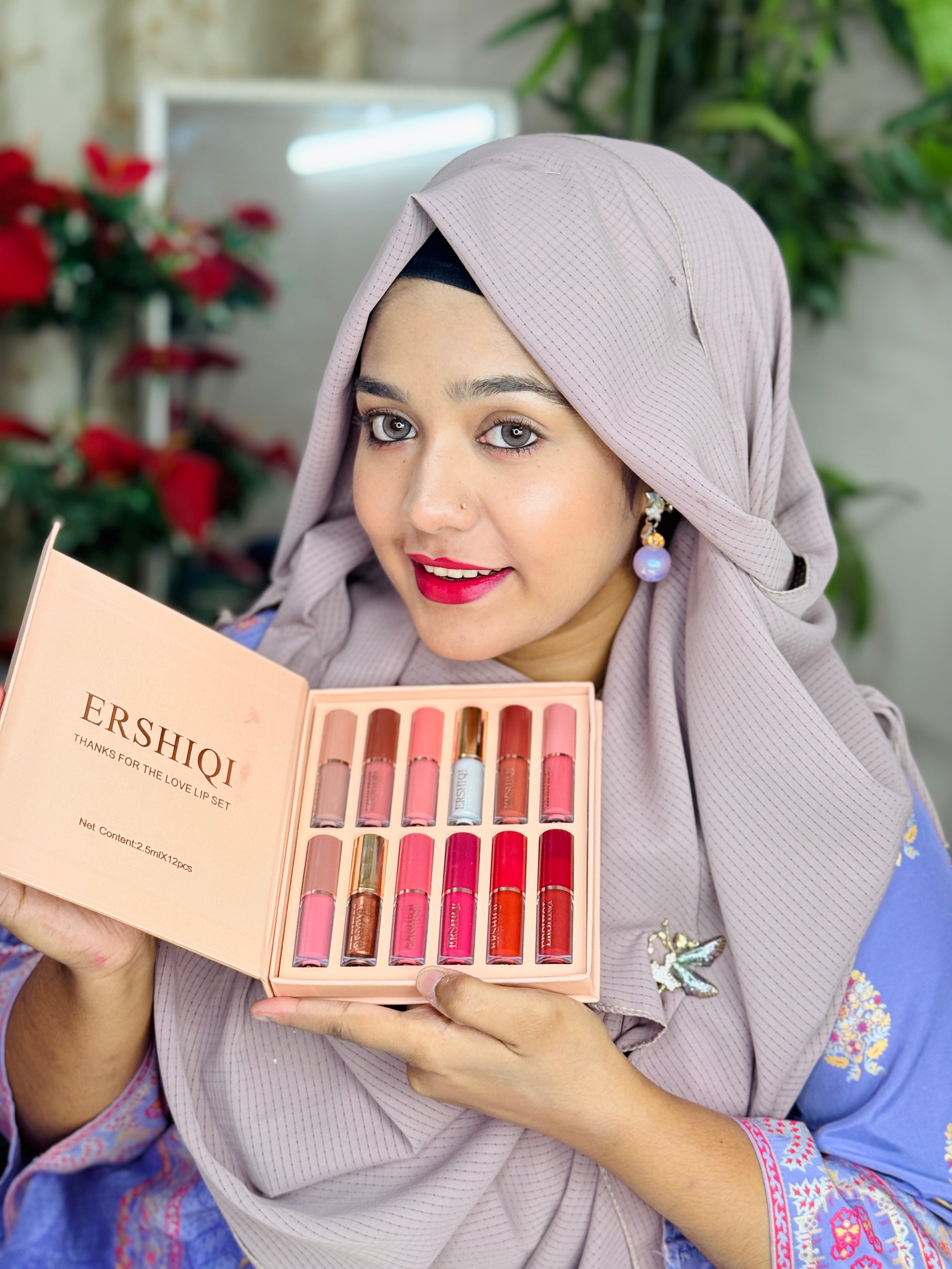 ErshiQi 12 color book lip gloss set Matte Pearlescent non-stick Cup lip glaze lipstick