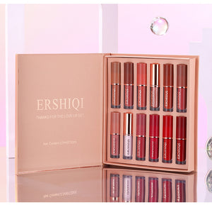 ErshiQi 12 color book lip gloss set Matte Pearlescent non-stick Cup lip glaze lipstick