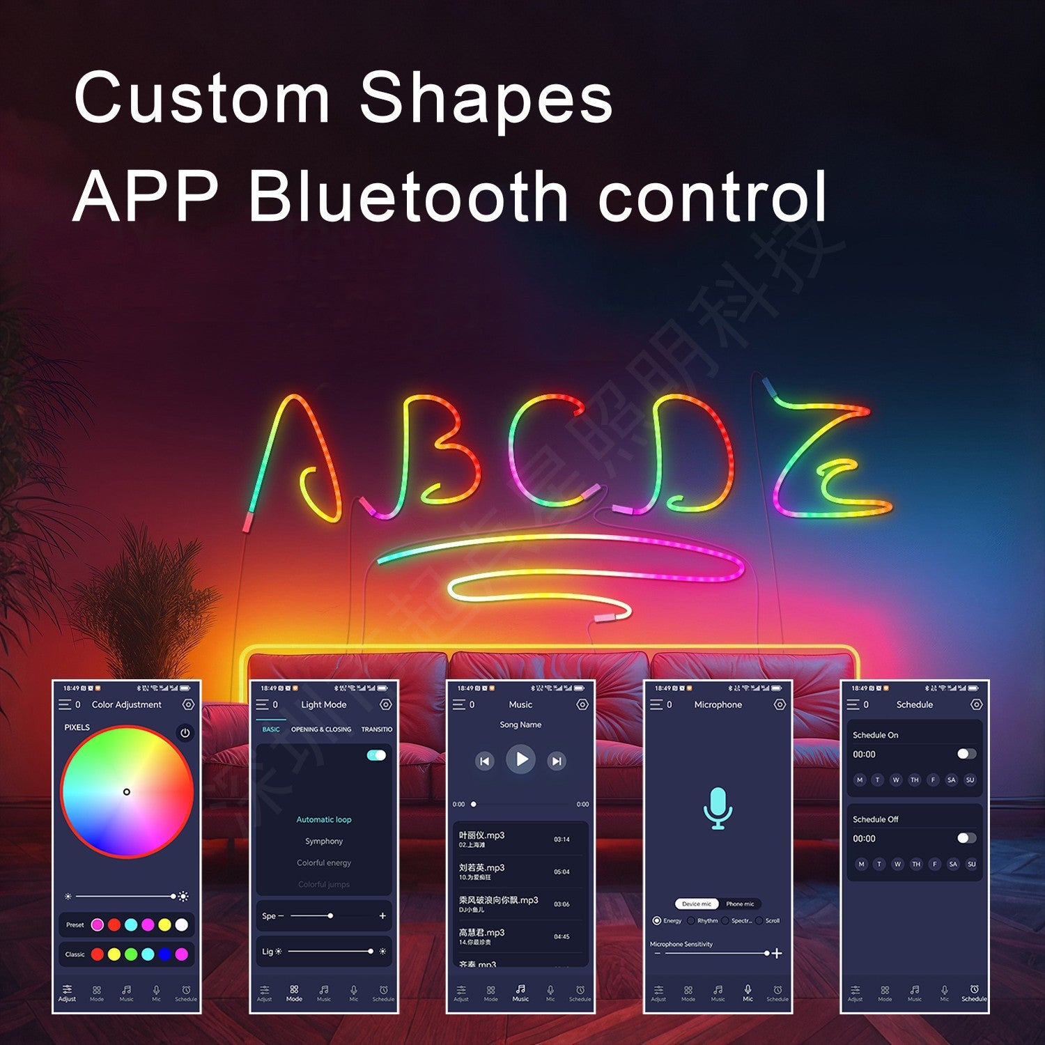 Waterproof RGB Neon Light Strip – Bluetooth Music & Remote Control IP67
