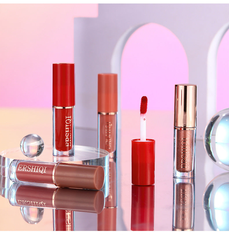 ErshiQi 12 color book lip gloss set Matte Pearlescent non-stick Cup lip glaze lipstick