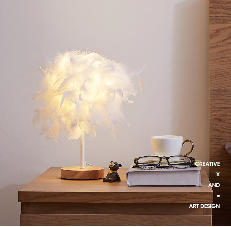 Modern Table Lamp LED Three Colors Light Desk Living Room Bedroom Luxury Feather Lamp