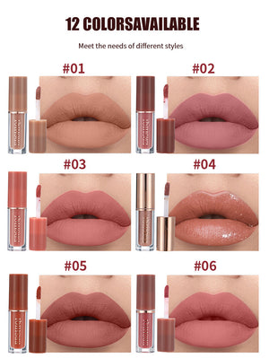 ErshiQi 12 color book lip gloss set Matte Pearlescent non-stick Cup lip glaze lipstick